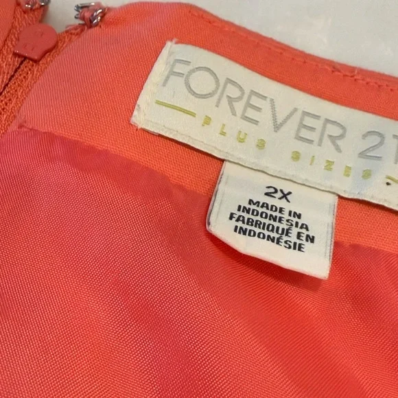Forever 21 Vibrant Coral sleeveless midi dress scoop neck pleated waist plus 2X - Picture 3 of 11